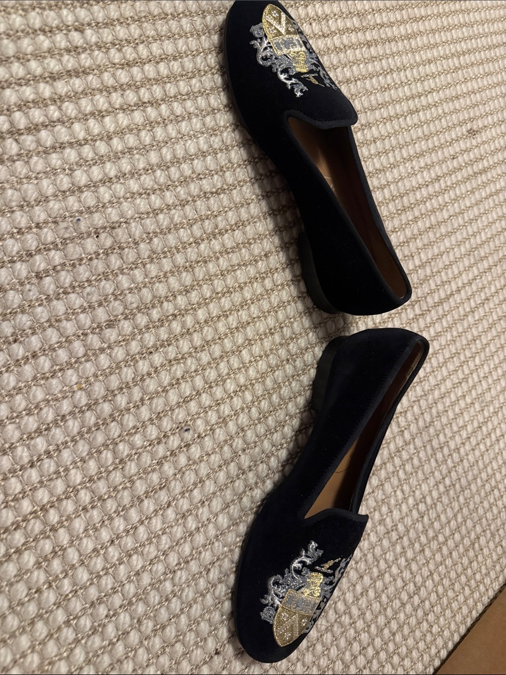 Stubbs & Wootton Black Velvet Crest Embroidered Loafers - Picture 3 of 7